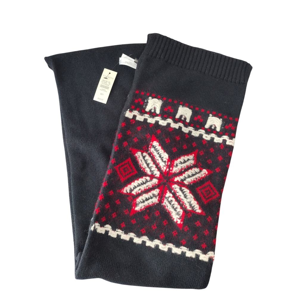 Talbots NEW Black w/Creamy White & Red Fair Isle Design Wool-Blend Scarf Womens